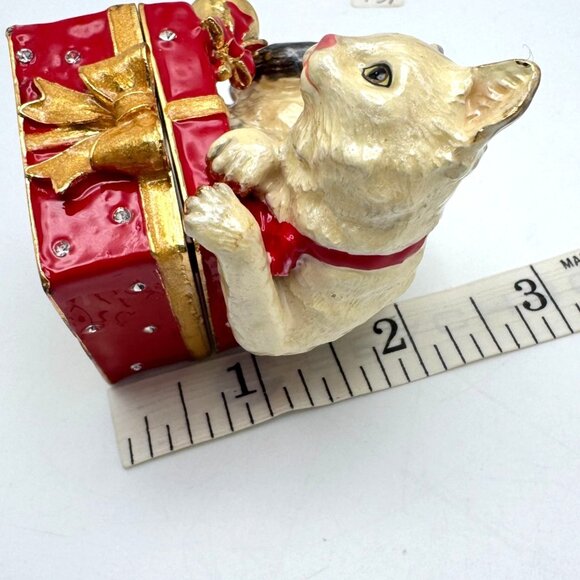 Hand-Painted Cat Trinket Box Crystals Pewter Polyresin Gift - Picture 4 of 9